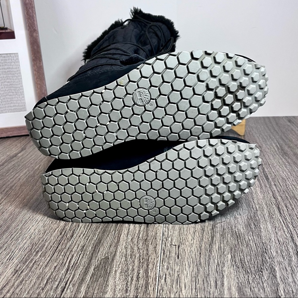 *🎉 HP 🎉Timberland | Black Leather Lace Up Fur Trim Mid-Calf Winter Boots S 7 - Picture 11 of 14